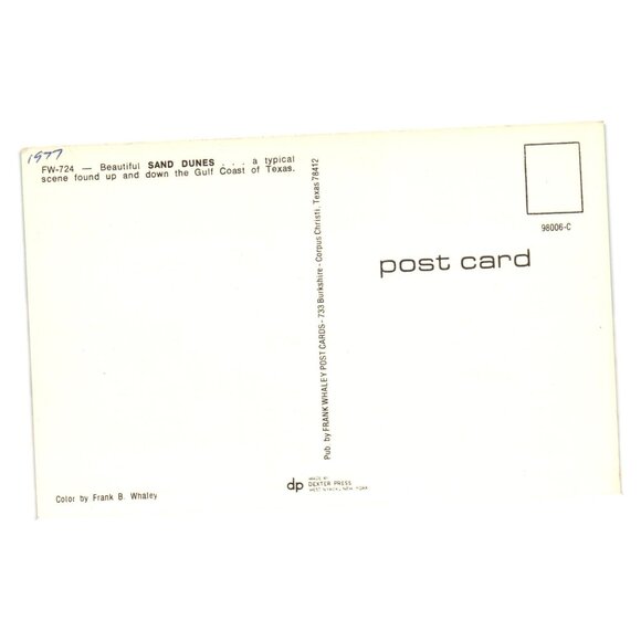 Vintage Postcard Of Texas Gulf Coast Sand Dunes By Frank B. Whaley - Picture 2 of 2